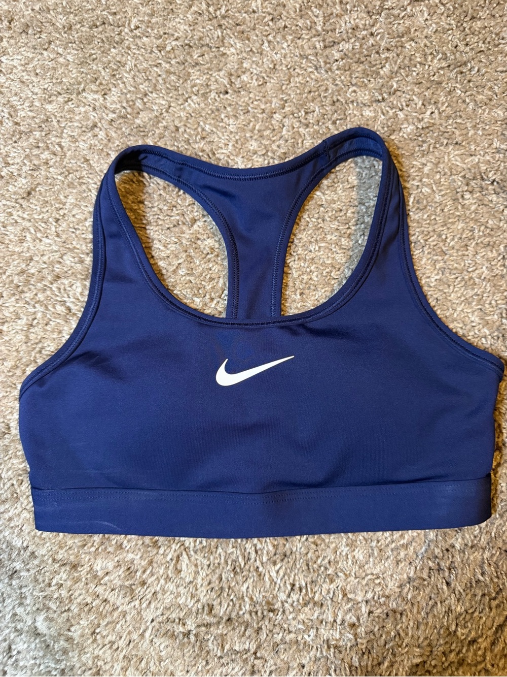 Nike Navy Blue Racerback Sports Bra with White Swoosh